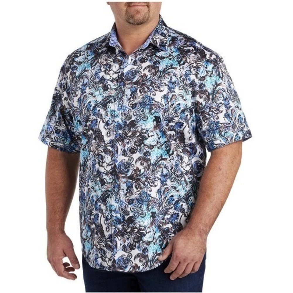 Robert Graham Deville Sport Shirt Men's 1XL Short Sleeve Blue Abstract Button Up